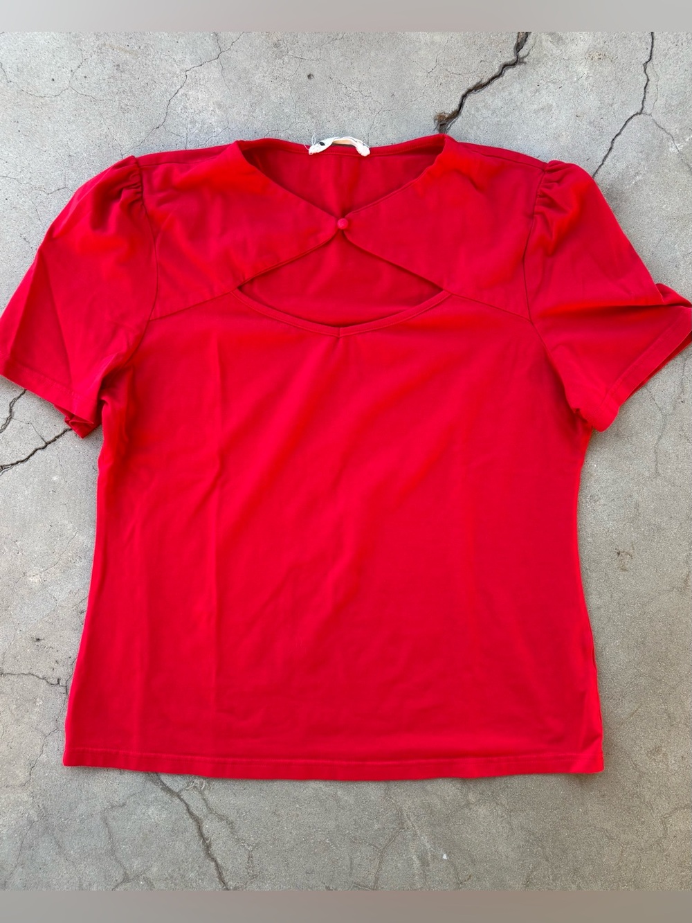 Belle Poque Red 1950s Retro Cutout Keyhole Short Sleeve Blouse Top XL